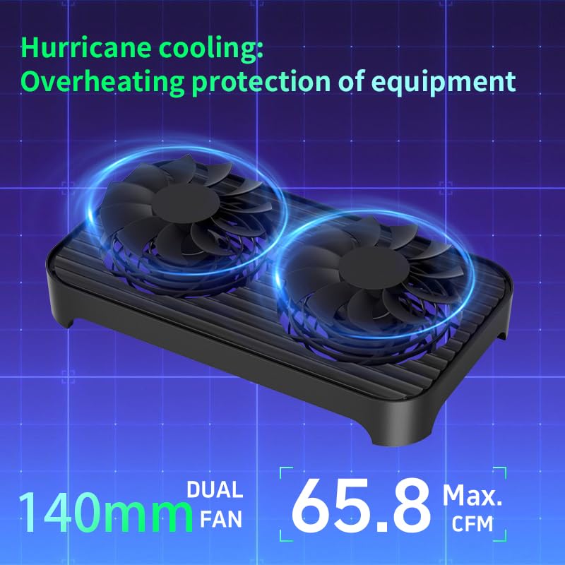 X4 Quiet USB Cooling Fan, High Speed Dual 140mm USB PC Fan with One-Touch Switch, Stackable Design for Router, Laptop, Receiver, Amplifier, DVR, PlayStation, Xbox, Computer Cabinet Cooling - color: Black
