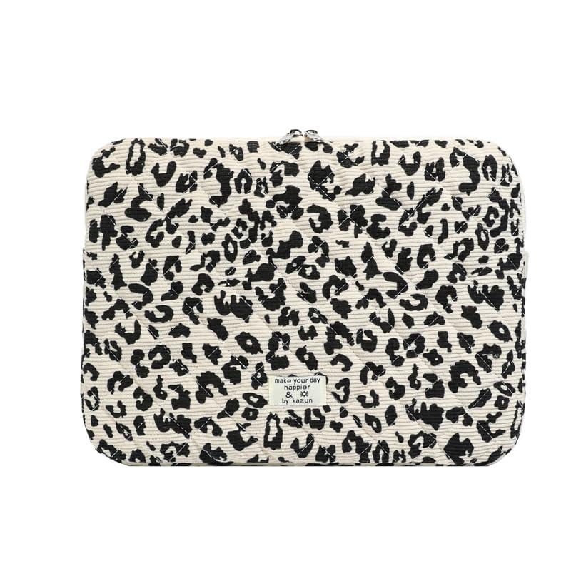 Cute Bow Puffy Laptop Sleeve 13-15 Inch Cute Quilted Laptop Protective Case Padded Bow Computer Sleeve for MacBook (Leopard Beige, 15inch) - color: Leopard Beige, size: 15inch