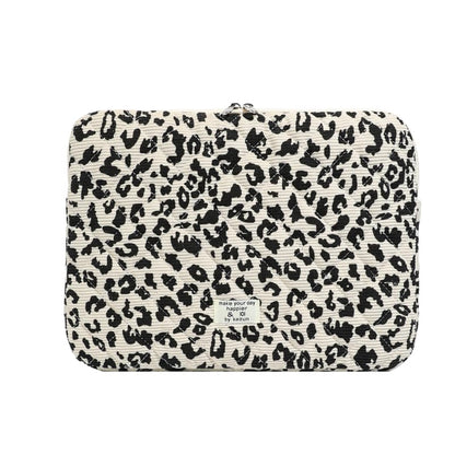 Cute Bow Puffy Laptop Sleeve 13-15 Inch Cute Quilted Laptop Protective Case Padded Bow Computer Sleeve for MacBook (Leopard Beige, 15inch) - color: Leopard Beige, size: 15inch