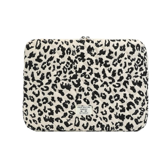 Cute Bow Puffy Laptop Sleeve 13-15 Inch Cute Quilted Laptop Protective Case Padded Bow Computer Sleeve for MacBook (Leopard Beige, 15inch) - color: Leopard Beige, size: 15inch