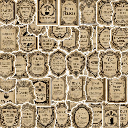 100 Pcs Halloween Potion Labels Stickers Magic Potion Stickers | Hallowenn Potion Wine Bottle Stickers, Retro Vintage Design, Waterproof, Vinyl Decals for Scrapbook Luggage Laptop Journal - style: Halloween Potion