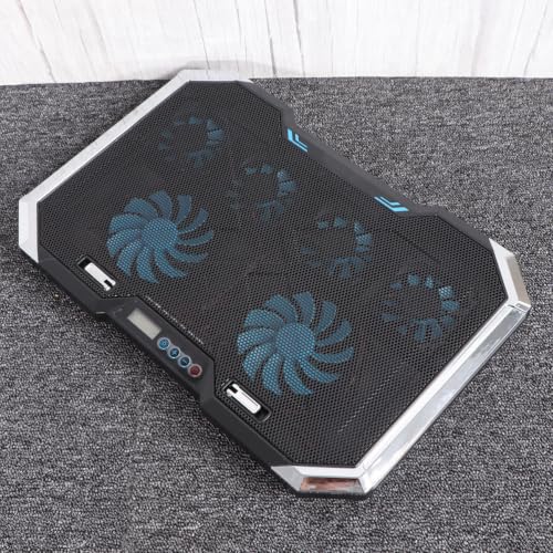 Silent Laptop Cooling Pad with 6pcs Fans and Dual USB Ports, Adjustable 7-Height Stand with LED Display and Double Side Breathing Light, Plastic and Iron Cooling Stand for Laptop
