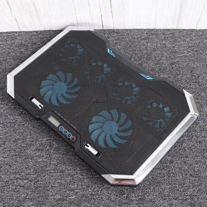 Silent Laptop Cooling Pad with 6pcs Fans and Dual USB Ports, Adjustable 7-Height Stand with LED Display and Double Side Breathing Light, Plastic and Iron Cooling Stand for Laptop