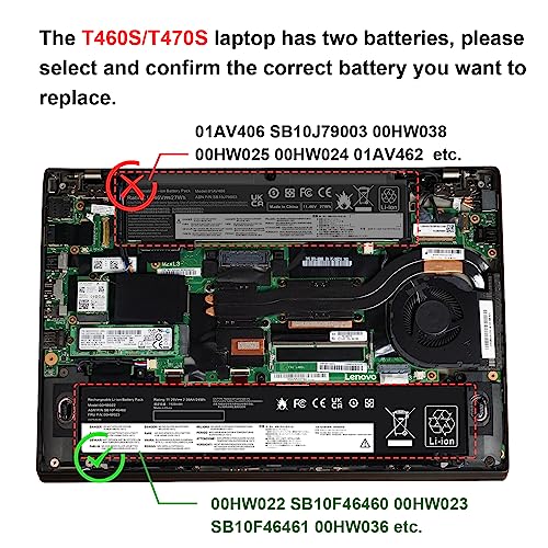 ASUNCELL 11.25V 24Wh 00HW022 00HW023 Battery for Lenovo ThinkPad T460s T470s Series SB10F46460 SB10F46461 SB10F46474 SB10F46475 00HW036 00HW037 - size: 00HW022 12.36 * 4.13 * 0.73 in