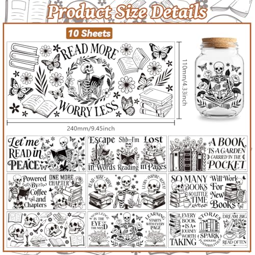 Book and Skull UV DTF Cup Wraps, 10 Sheets Transfer Sticker | Waterproof UV DTF Stickers, Custom Vinyl Decals for 16oz Coffee Cups Tumblers Bottles Mugs, DIY Gifts & Crafts - style: Book and Skull