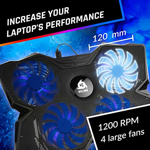 KLIM Wind Laptop Cooling Pad - More Than 500 000 Units Sold - New Version - The Most Powerful Rapid Action Cooling Fan - Laptop Stand with 4 Cooling Fans at 1200 RPM - USB Fan - PS5 PS4 - Blue - color: Blue