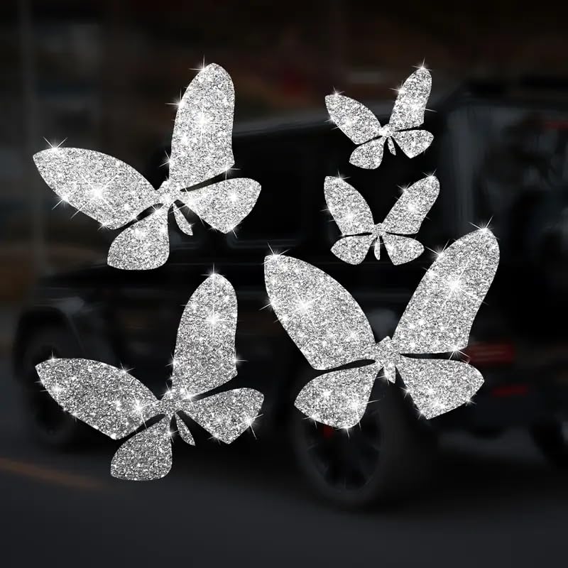 2pcs Sparkling Butterfly Sunflower Self-Adhesive PVC Rainbow Glittery Decal Sticker for Cars, Laptops, Trucks, Motorcycles Wall Window Luggage Scratch Cover Door Multi-Surface Decor Sticker