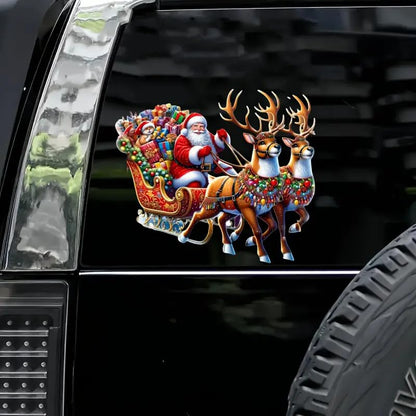 Christmas Santa Claus Reindeer Gift PVC Vinyl Car Decals Stickers Waterproof Self-Adhesive Decals for Cars, Laptops, Trucks, Motorcycles Wall Window Luggage Scratch Cover Door Decor Sticker