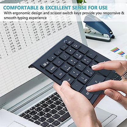 Lekvey Bluetooth Number Pad for Laptop, Wireless Numeric keypad, 28 Keys Numpad Number Keypad Bluetooth 10 Keys Number Pad for Laptop, MacBook Air/Pro, iMac, Surface Pro, etc - color: Classic Black