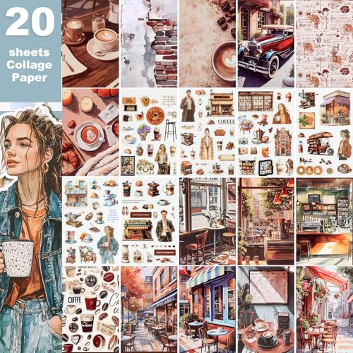 Scrapbooking Stickers - 500 Pre-Cut Washi Stickers & 20 Scrapbook Papers Coffee and People Sticker Books for journaling Scrapbooking Supplies - color: Coffee