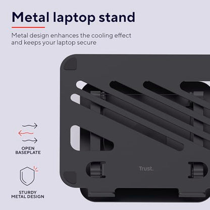 Trust Zeff Ergonomic Laptop Stand for Desk with 360 Degrees Rotation, 16" Foldable Metal Laptop Riser, Height Adjustable, Laptop Holder for MacBook Tablet Dell HP Computer Home Office - Black
