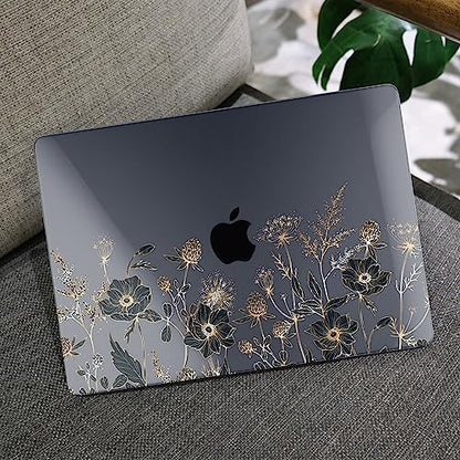 MEEgoodo Case for M5/M4/M3/M2 MacBook Air 15 inch Case 2026 2025 2024 2023, Laptop Shell Fit Model (A3448/A3241/A3114/A2941) for MacBook Air 15.3-inch, Golden Flowers & Herbs - color: Golden Flowers & Herbs