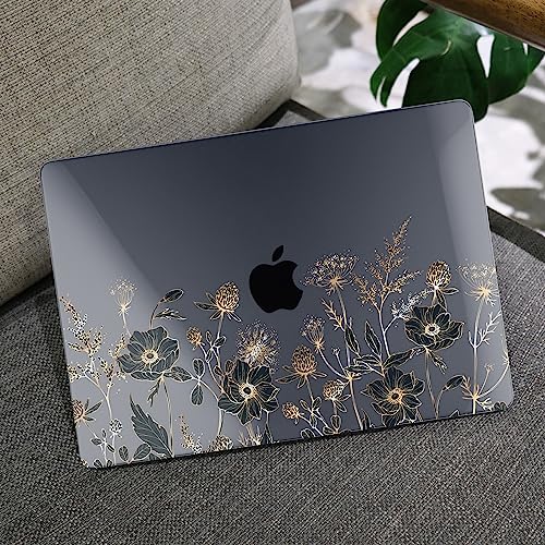 MEEgoodo Case for M5/M4/M3/M2 MacBook Air 15 inch Case 2026 2025 2024 2023, Laptop Shell Fit Model (A3448/A3241/A3114/A2941) for MacBook Air 15.3-inch, Golden Flowers & Herbs - color: Golden Flowers & Herbs