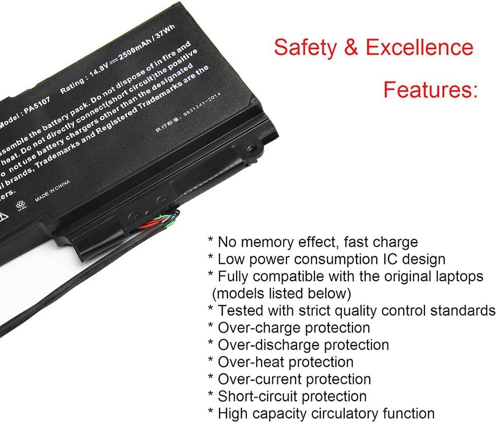 Futurebatt PA5107U-1BRS Laptop Battery Replacement for Toshiba Satellite L45 L45D L50 L55 L55D L55t P50 P55 S55 Series L55-A5284 P55t-A5116 P55-A5200 P55-A5312 S55-A5167 S55-A5275 S55-A5279 S55-A5294 - size: PA5107 7.3 4.9 1.8 in