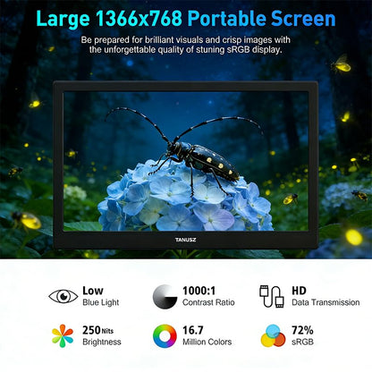 PJGCWB 15.6" Portable Monitor 1366 * 768 HD USB-C HDMI Second External Monitor for Laptop,PC,Mac Phone,PS,Xbox,Swich,IPS Ultra-Thin Zero Frame Gaming Display(Inches, 15.6)