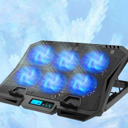 Kisangel 6-Fan Laptop Cooling Pad, Adjustable Speed Quiet Cooler Stand with Blue LED Lights, Ergonomic Notebook Cooling Base for 15.6 Inch Gaming Laptops