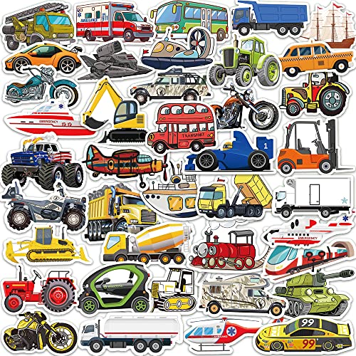 DETICKERS Vehicle Stickers for Kids Boys Water Bottle 50 PCS Waterproof Vinyl Gifts for Teen Boys Stickers - style: Vehicle