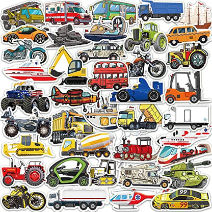 DETICKERS Vehicle Stickers for Kids Boys Water Bottle 50 PCS Waterproof Vinyl Gifts for Teen Boys Stickers - style: Vehicle