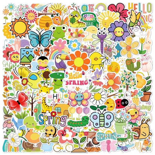 XZENTIRA 104 PCS Spring Stickers Vinyl Waterproof Stickers for Water Bottles, Cute Crafts, Insect Cards, Flowers Decor, Scrapbook, Gifts Bags, Laptop, Party Favors - style: Spring