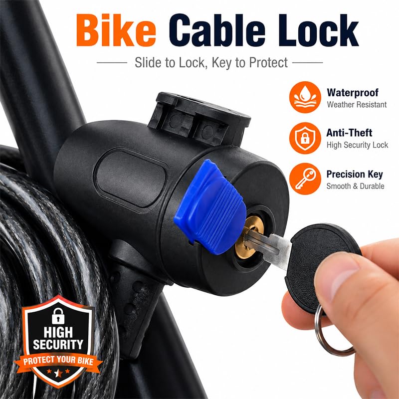 Bike Lock,Bike Cable Lock with Keys,Durable Steel,Coiled Steel Security Cable for Bicycle with Keys for Outdoor Equipment,Bicycles,Scooters,Fence