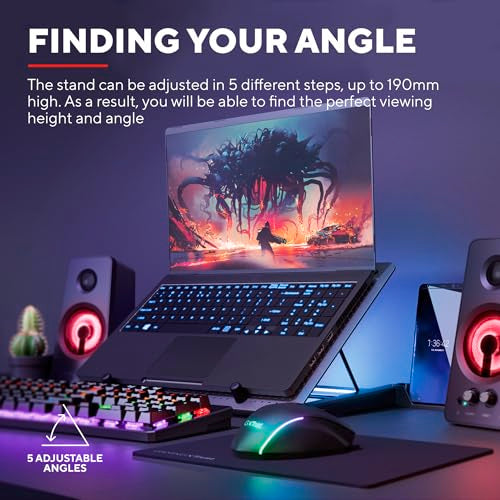 Trust Gaming GXT 1125 Quno Laptop Cooling Stand - Laptops up to 17.3 inch, 5 Blue Illuminated Fans, Adjustable Angle, Computer Cooler - Black