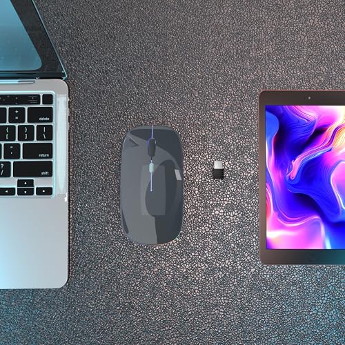 AIKOKOK Wireless Bluetooth Mouse, Rechargeable, Dual Mode Bluetooth 5.2 & 2.4G USB, LED Lights, Slim, Silent, Portable Computer Mouse for Laptop, PC, MacBook, iPad, Tablet (Grey) - color: Grey