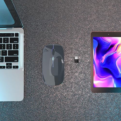AIKOKOK Wireless Bluetooth Mouse, Rechargeable, Dual Mode Bluetooth 5.2 & 2.4G USB, LED Lights, Slim, Silent, Portable Computer Mouse for Laptop, PC, MacBook, iPad, Tablet (Grey) - color: Grey