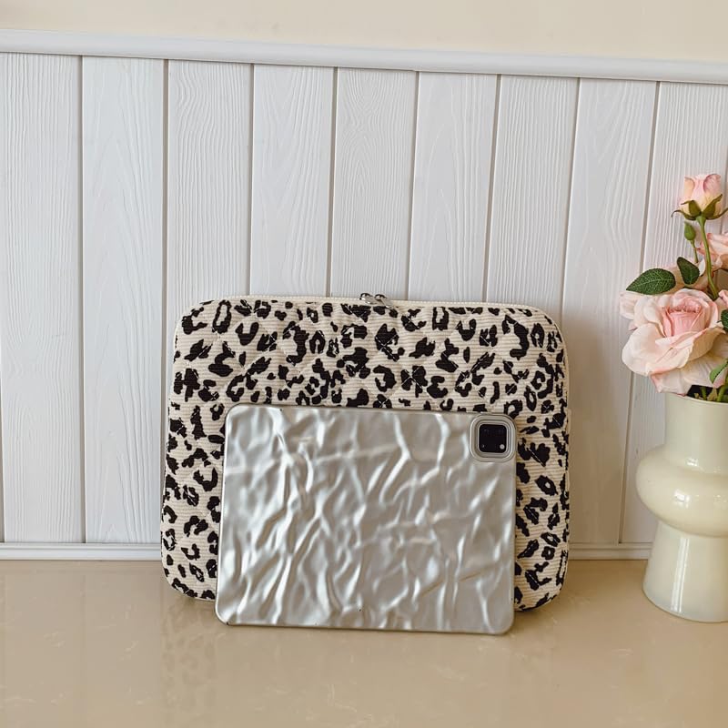 Leopard Print Laptop Sleeve 13-15 Inch Cute Quilted Laptop Protective Case Padded Bow Computer Sleeve for MacBook (Leopard Beige, 13inch) - color: Leopard Beige, size: 13inch