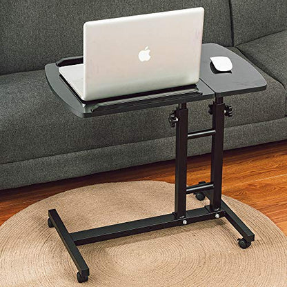 Adjustable Laptop Desk with Wheels, Black | Laptop Cart, Over Bed, Bed Side Table, Tiltable Table and Laptop Stand - color: Black