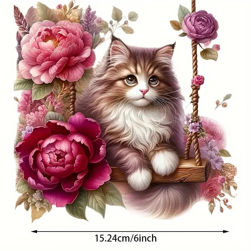 Rose Swing Cat PVC Vinyl Car Decals Stickers Waterproof Self-Adhesive Decals for Cars, Laptops, Trucks, Motorcycles Wall Window Luggage Scratch Cover Door Decor Sticker