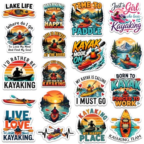 18 Pcs Kayak Stickers Waterproof Vinyl Decals for Water Bottles Bicycle Laptop Refrigerator Luggage Computer Mobile Phone Skateboard Bike Décor - color: Kayak