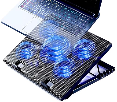 Laptop Cooling Pad 17inch 15.6 14 13 12inch Gaming Cooler Pad Chill Mat 5 Quiet Fans LED Lights and 2 USB 2.0 Ports Adjustable Mounts Laptop Stand Height Angle - color: Gaming 5Fan 12-17inch