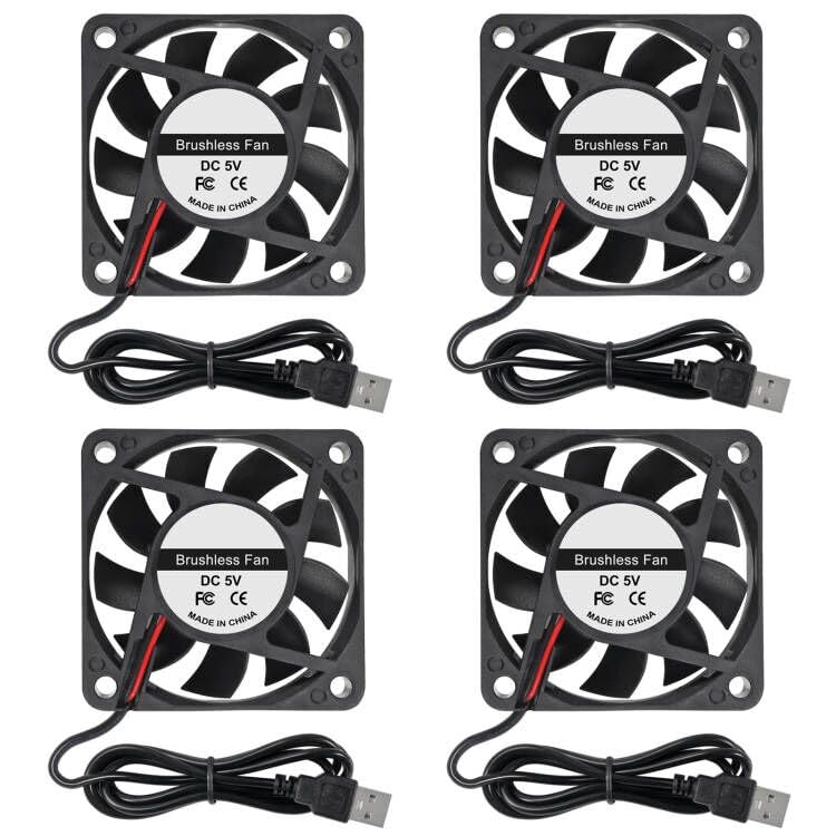 ACEIRMC 4pcs 6010 Fan 60x60x10mm DC 5V 60mm x 10mm Brushless Cooling Fan, Replacement Ball Bearing 60mm Fan for Cooling DIY PC Computer Case (6010 5V USB) - color: 6010 5V USB