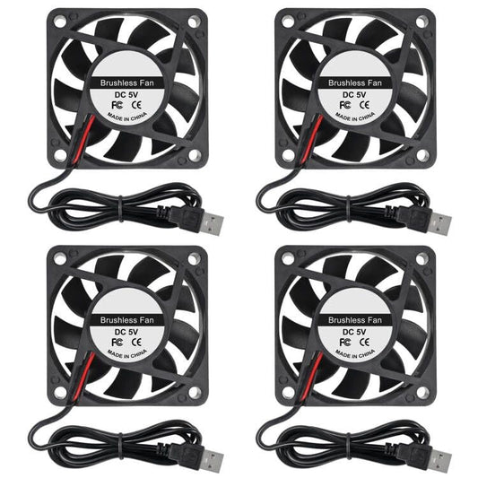 ACEIRMC 4pcs 6010 Fan 60x60x10mm DC 5V 60mm x 10mm Brushless Cooling Fan, Replacement Ball Bearing 60mm Fan for Cooling DIY PC Computer Case (6010 5V USB) - color: 6010 5V USB