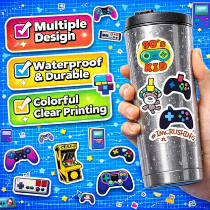 DETICKERS Game Party Favor Stickers Bulk for Boys 8–12, 200 PCS Gaming Water Bottle Stickers Waterproof Vinyl Classroom Rewards Gamer Gifts for Teen Boys - style: Game Controller