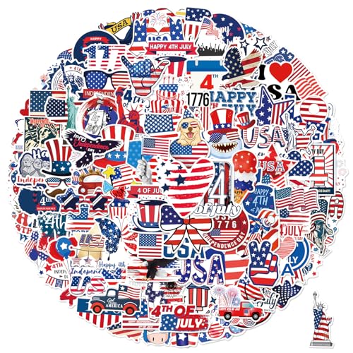 100 PCS 4th of July Stickers, Patriotic Stickers for Decorations, USA Waterproof Vinyl Stickers for Water Bottles, Laptop, Phone, Tablet, Guitar, Bike, Car - style: 4th of July