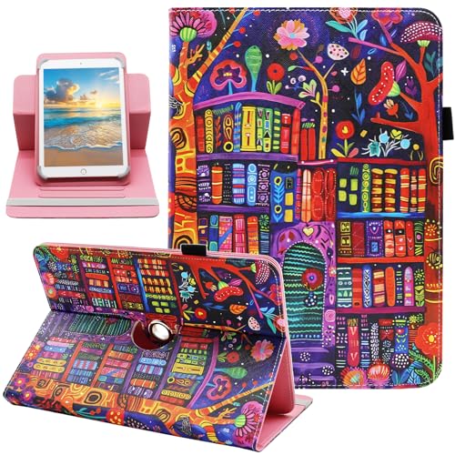 Universal 10 10.1 Inch Android Tablet Case, Dluggs 360 Degree Rotating Multi-Angle Viewing Stand Universal Case Cover for 10 10.1 and All 9.5-10.5 Inch Tablet, Bookshelf Cartoon - color: Bookshelf Cartoon