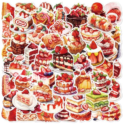 50 Pcs Cute Strawberry Dessert Stickers, Watercolor Food Stickers, Waterproof Vinyl Stickers for Journals, Water Bottles, Laptops, Scrapbooking (Strawberry Dessert) - color: Strawberry Dessert
