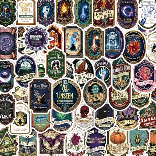 100 Pcs Halloween Potion Labels Stickers Witch Potion Stickers | Ghost Skull Potion Wine Bottle Stickers, Retro Vintage Design, Waterproof, Vinyl Decals for Scrapbook Luggage Laptop Journal - style: Potion