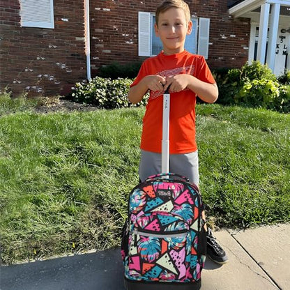 Tilami Rolling Backpack for Kids 19 Inch Wheeled Bookbag for Boys & Girls for School & Travel,Arts Pink - color: Arts Pink