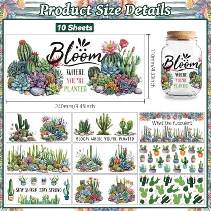 UV DTF Cup Wraps Transfer Stickers Cactus Pattern, 10 Sheets Waterproof Custom Vinyl Transfer Sticker 16oz Coffee Glass Cup Tumbler Bottle Mug Decals for Men Women | Waterproof UV DTF Stickers, Custom Vinyl Decals for 16oz Coffee Cups Tumblers Bottles Mug