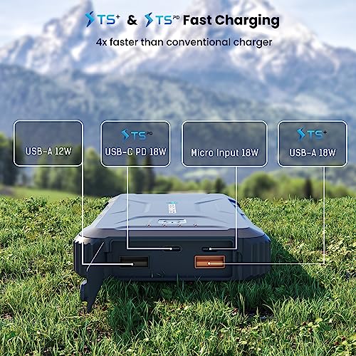 Rugged & Waterproof 20000mah 18W USB-C PD Power Bank. Extreme Tactical Portable Charger Heavy Duty, Camping, Outdoor with Flashlight. Compatible with iPhone, Samsung, iPad, Android, Galaxy