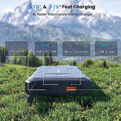 Rugged & Waterproof 20000mah 18W USB-C PD Power Bank. Extreme Tactical Portable Charger Heavy Duty, Camping, Outdoor with Flashlight. Compatible with iPhone, Samsung, iPad, Android, Galaxy