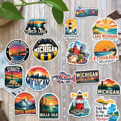 18 Pcs Michigan Stickers, Michigan Travel Sticker Waterproof Vinyl Vacation Decals for Laptop Water Bottle Travel Journal Party Favors - color: Michigan