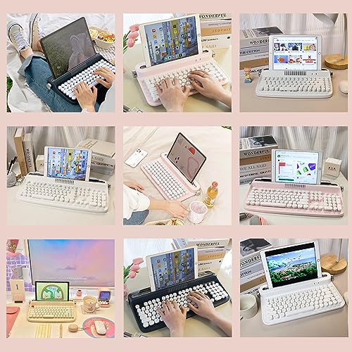 YUNZII ACTTO B303 Wireless Typewriter Keyboard, Bluetooth Connection, Cute Retro Aesthetic Design with Integrated Stand for Tablet, Phone, PC and Win/Mac/Android(B303, Baby Pink) - style: Baby Pink
