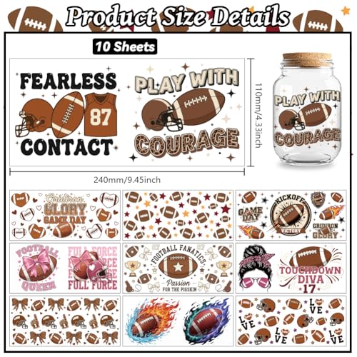 Peacoblue UV DTF Cup Wraps Transfer Stickers Rugby and American Football Pattern, 10 Sheets Waterproof Custom Vinyl Transfer Sticker 16oz Coffee Glass Cup Tumbler Bottle Mug Decals for Men Women - style: Rugby and American Football