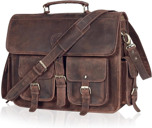 Vintage Leather Messenger Bag for Men Handmade Laptop Shoulder Satchel Crossbody Full Grain Business Briefcase for Office - size: 11 Inches x 16 Inches x 4 Inches