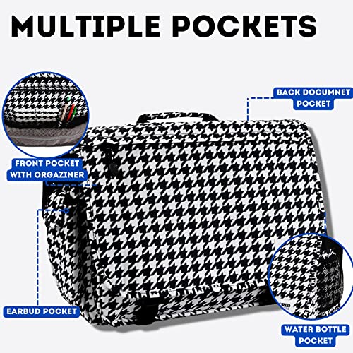 J World New York Thomas Laptop Messenger Bag for Women & Men. Kids Computer Bookbag - color: Houndstooth