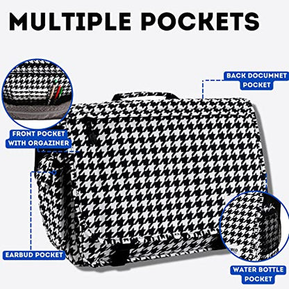 J World New York Thomas Laptop Messenger Bag for Women & Men. Kids Computer Bookbag - color: Houndstooth