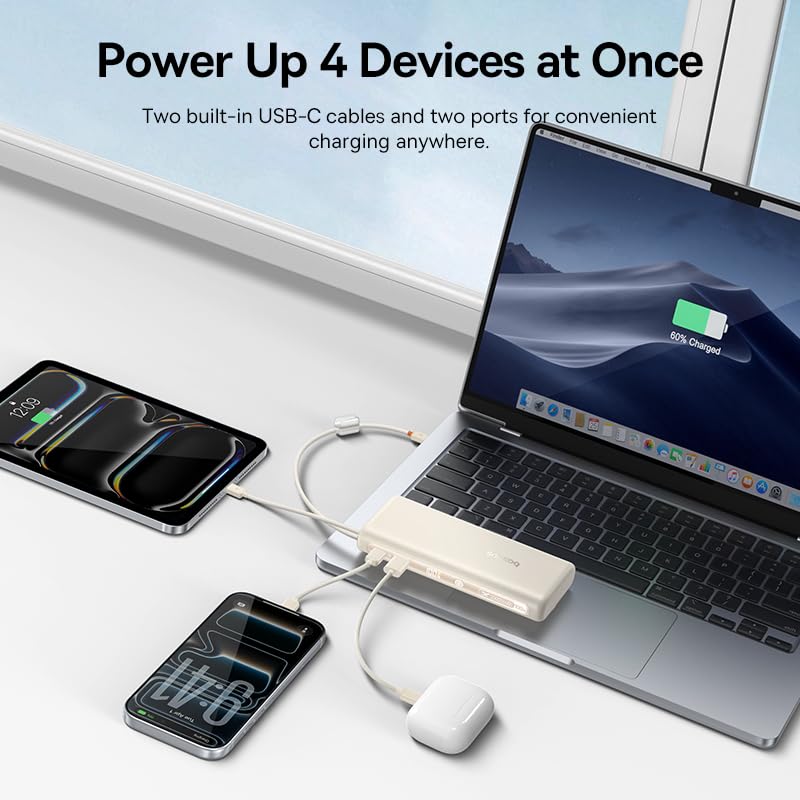 Baseus 100W USB C Charger Block Bundle with Baseus Portable Charger with Built in Cable, 100W Laptop Power Bank 20000mAh